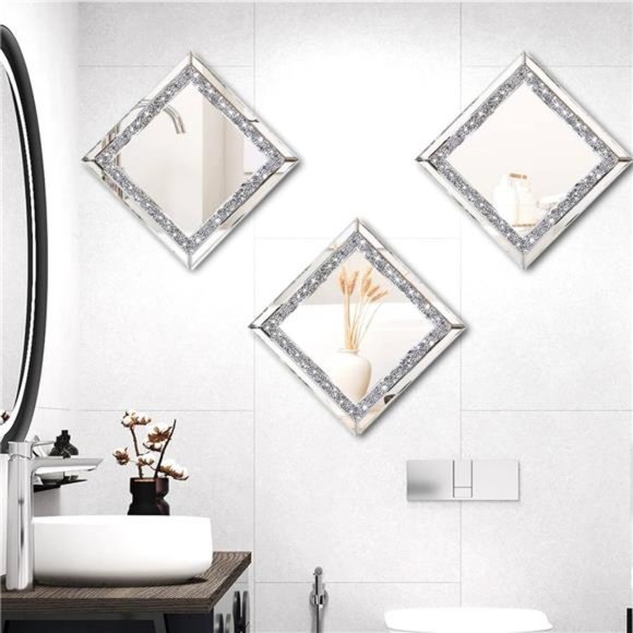 2PCS Crystal Rhinestone Diamond Wall Mirror.Brilliant Hand-Spliced Glass Mirror - Picture 6 of 7
